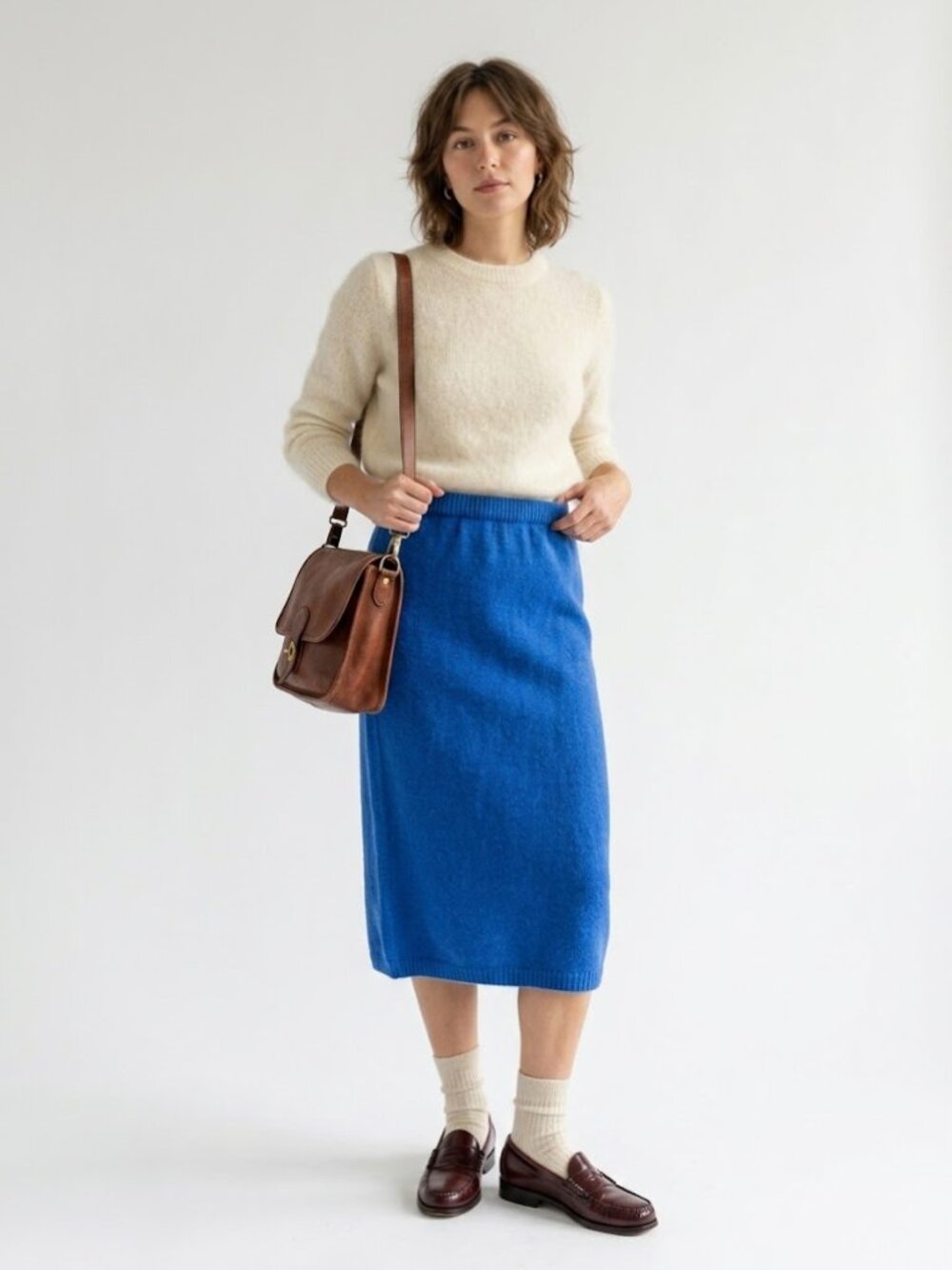 Vintage Catalina Cobalt Blue Knit Midi Skirt Retro 80s 90s Best fit S/M